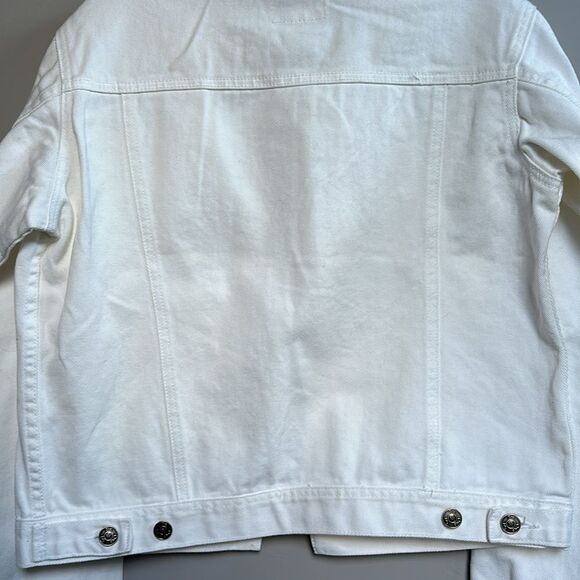 NWOT White Denim Bomber Jacket Military Style Relaxed Fit Fall Staple Small 4/6 - Picture 14 of 15
